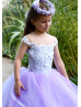Beaded Purple Tulle Lace Flower Girl Dress